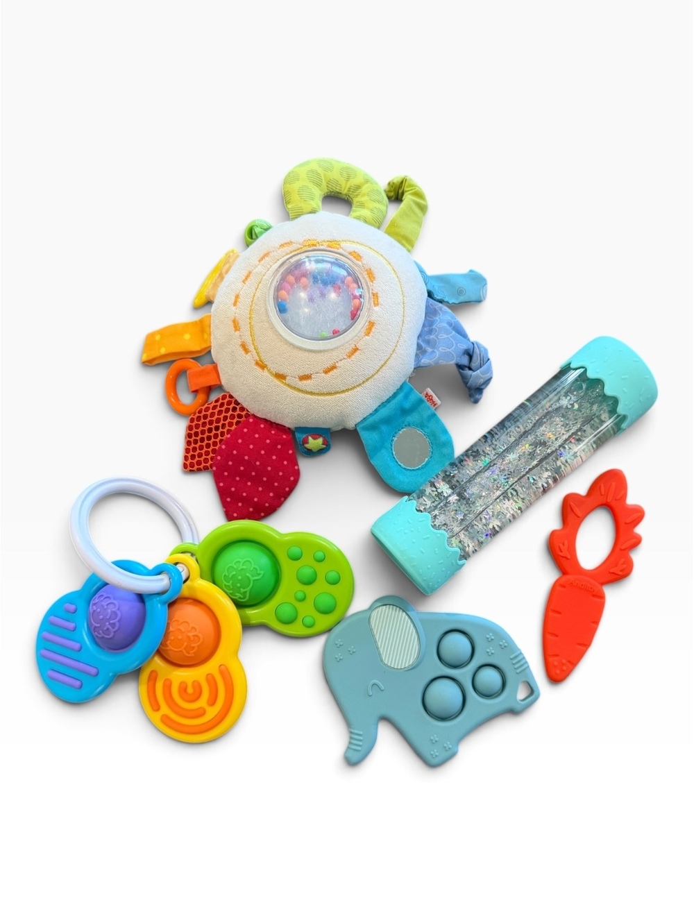 Assorted Baby Sensory and Teething Toys Set - Soft, Textured, and Colorful